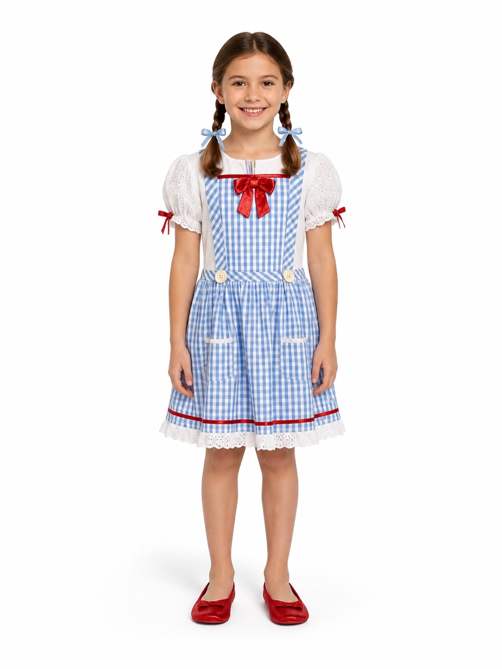 Wizard of Oz Dorothy Costume Girls Size M Blue Gingham Dress Red Slippers
